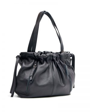 γυναικεία δερμάτινη τσάντα ώμου μαύρη