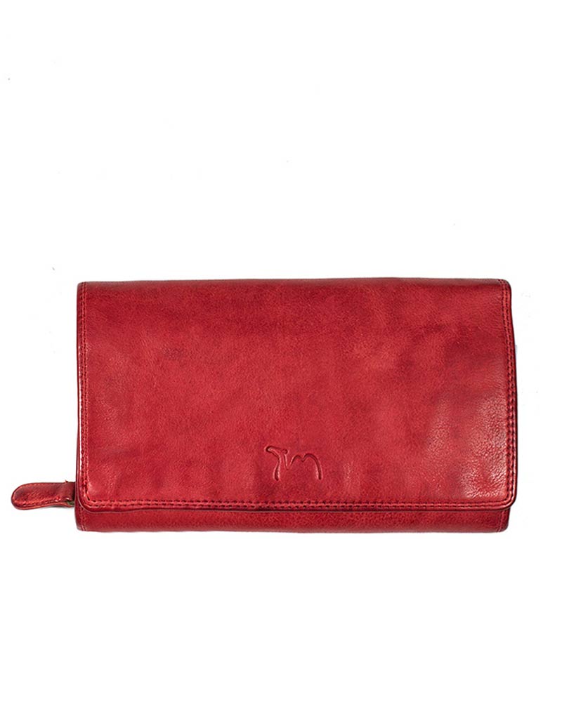Γυναικείο δερμάτινο πορτοφόλι χειροποίητο με κουμπί κόκκινο