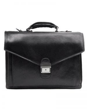Leather Briefcase Black With Lid