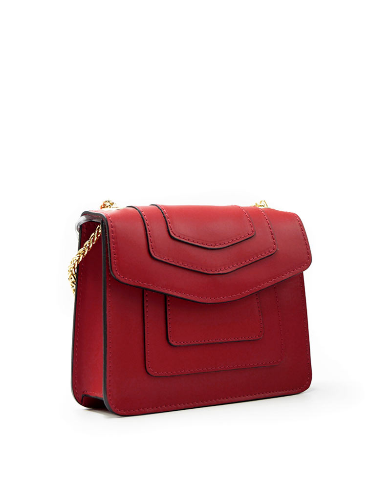 Leather Women's Red Bag with Chain