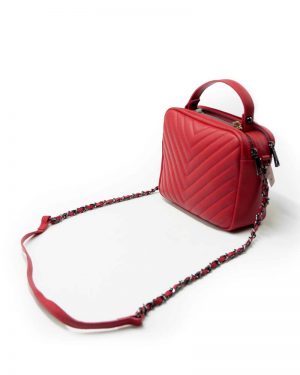 Leather Women's Red Bag with Chain