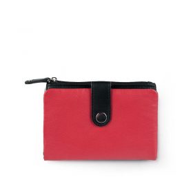 Γυναικείο δερμάτινο πορτοφόλι δίχρωμο μικρό κόκκινο