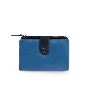 Γυναικείο δερμάτινο πορτοφόλι δίχρωμο μικρό μπλε