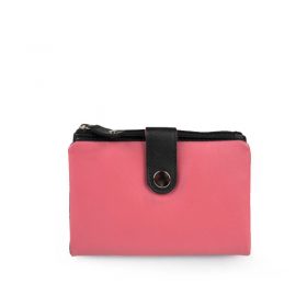 Γυναικείο δερμάτινο πορτοφόλι δίχρωμο μικρό ροζ