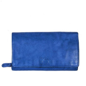 Γυναικείο δερμάτινο πορτοφόλι χειροποίητο με κουμπί μπλε