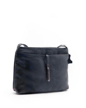 Γυναικεία δερμάτινη τσάντα χιαστί μαύρη - σκούρο-μπλε